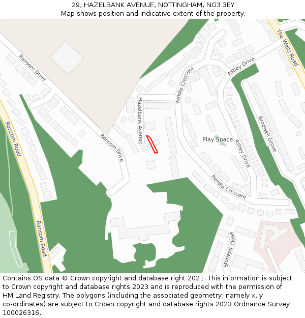 29, HAZELBANK AVENUE, NOTTINGHAM, NG3 3EY: Location map and indicative extent of plot