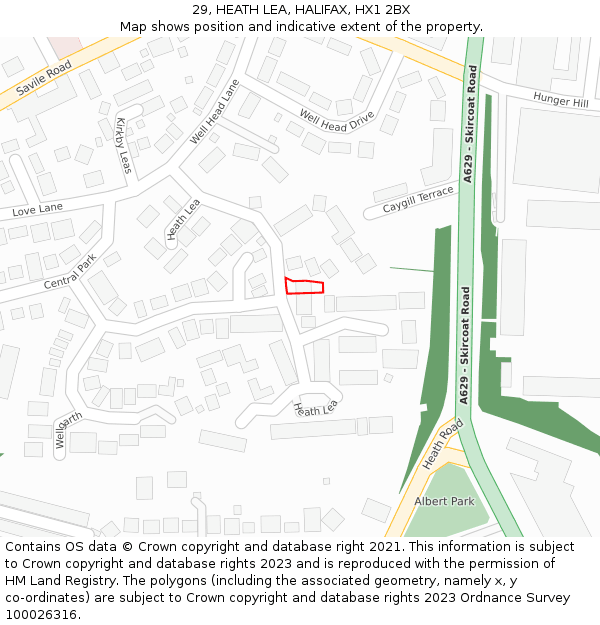 29, HEATH LEA, HALIFAX, HX1 2BX: Location map and indicative extent of plot