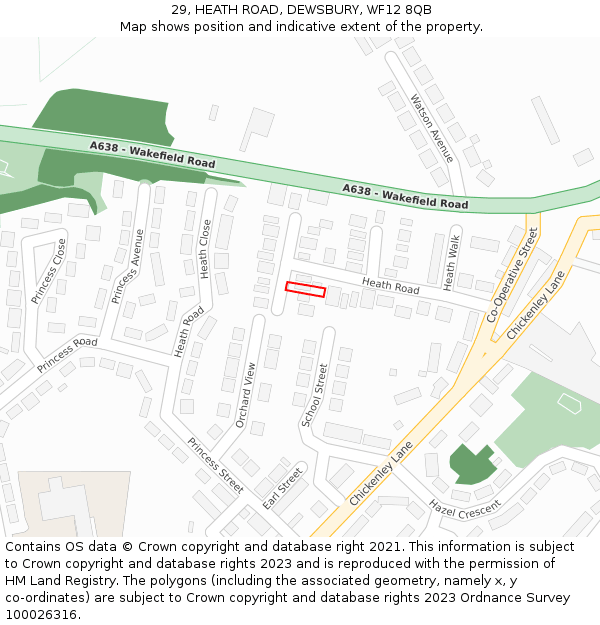 29, HEATH ROAD, DEWSBURY, WF12 8QB: Location map and indicative extent of plot