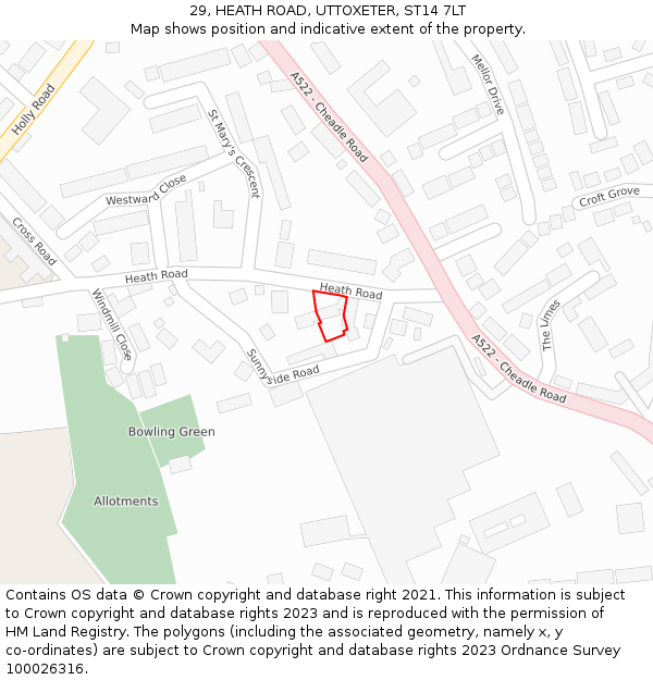 29, HEATH ROAD, UTTOXETER, ST14 7LT: Location map and indicative extent of plot