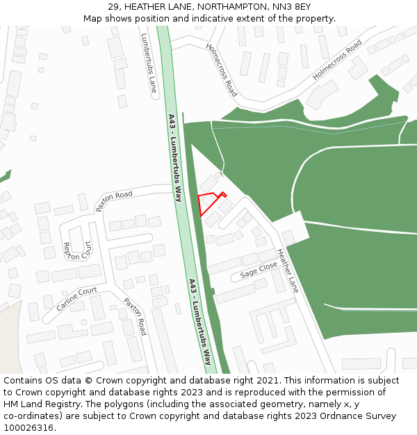 29, HEATHER LANE, NORTHAMPTON, NN3 8EY: Location map and indicative extent of plot