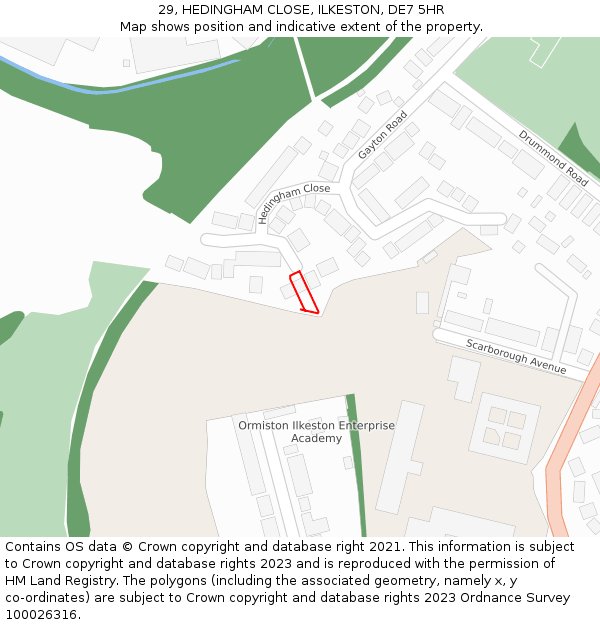 29, HEDINGHAM CLOSE, ILKESTON, DE7 5HR: Location map and indicative extent of plot