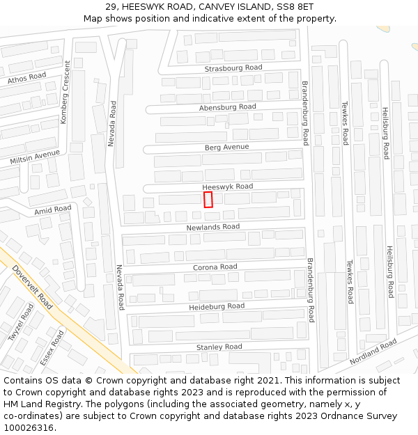 29, HEESWYK ROAD, CANVEY ISLAND, SS8 8ET: Location map and indicative extent of plot