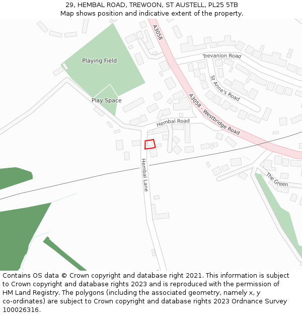 29, HEMBAL ROAD, TREWOON, ST AUSTELL, PL25 5TB: Location map and indicative extent of plot