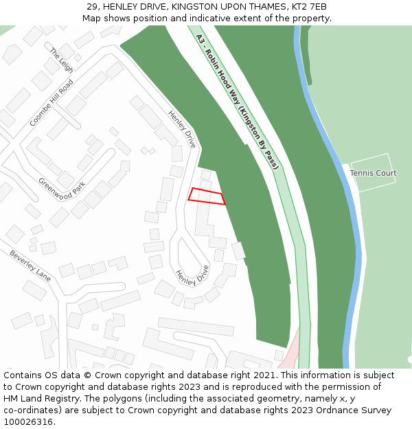 29, HENLEY DRIVE, KINGSTON UPON THAMES, KT2 7EB: Location map and indicative extent of plot