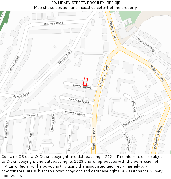 29, HENRY STREET, BROMLEY, BR1 3JB: Location map and indicative extent of plot