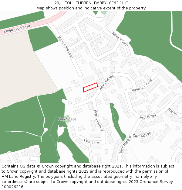 29, HEOL LEUBREN, BARRY, CF63 1HG: Location map and indicative extent of plot