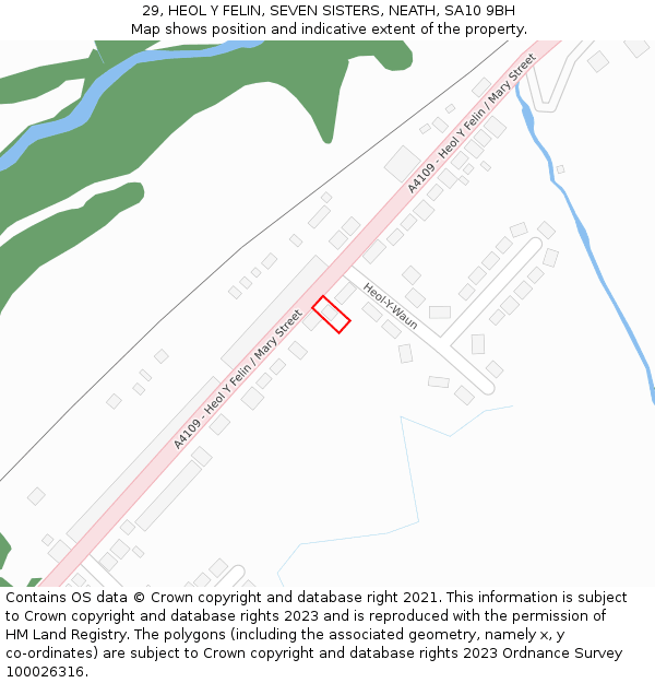 29, HEOL Y FELIN, SEVEN SISTERS, NEATH, SA10 9BH: Location map and indicative extent of plot