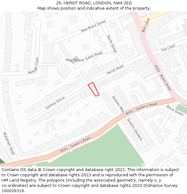 29, HERIOT ROAD, LONDON, NW4 2EG: Location map and indicative extent of plot