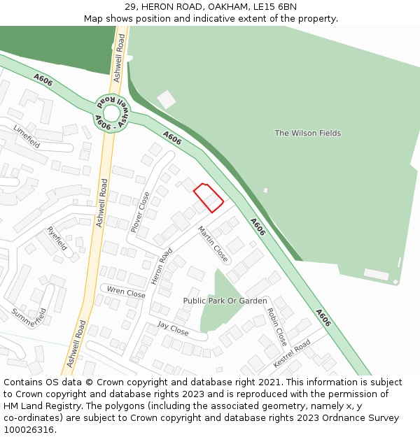 29, HERON ROAD, OAKHAM, LE15 6BN: Location map and indicative extent of plot