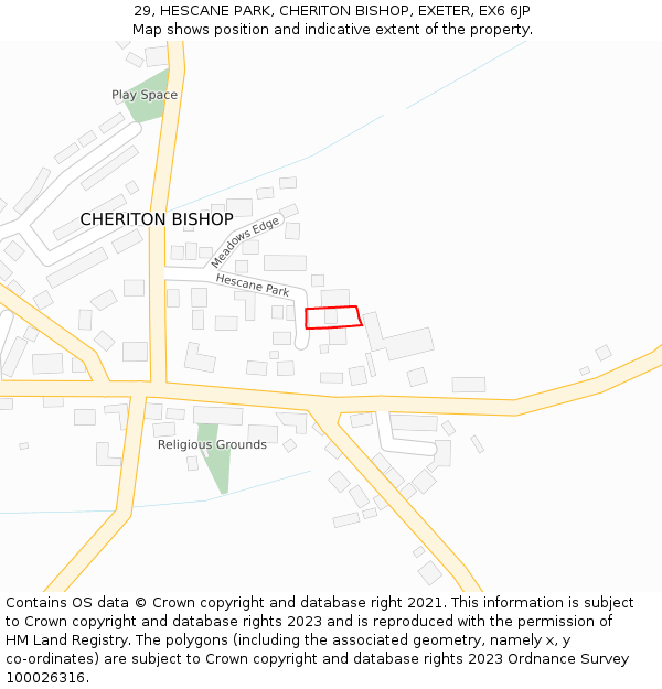 29, HESCANE PARK, CHERITON BISHOP, EXETER, EX6 6JP: Location map and indicative extent of plot