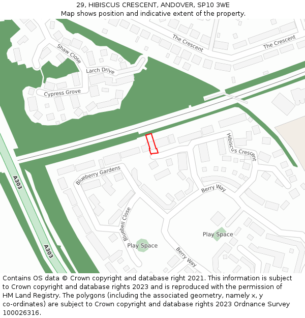 29, HIBISCUS CRESCENT, ANDOVER, SP10 3WE: Location map and indicative extent of plot