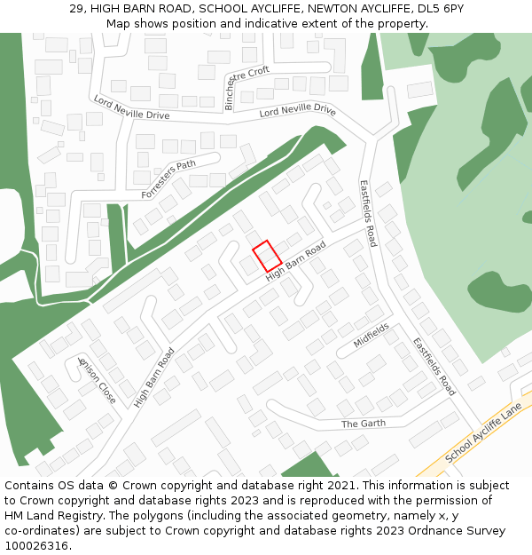 29, HIGH BARN ROAD, SCHOOL AYCLIFFE, NEWTON AYCLIFFE, DL5 6PY: Location map and indicative extent of plot