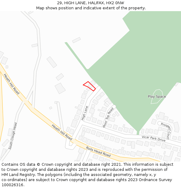29, HIGH LANE, HALIFAX, HX2 0NW: Location map and indicative extent of plot