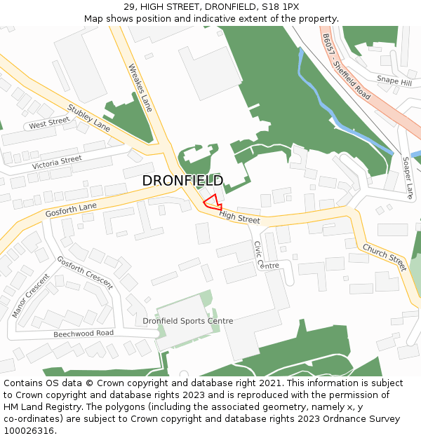 29, HIGH STREET, DRONFIELD, S18 1PX: Location map and indicative extent of plot