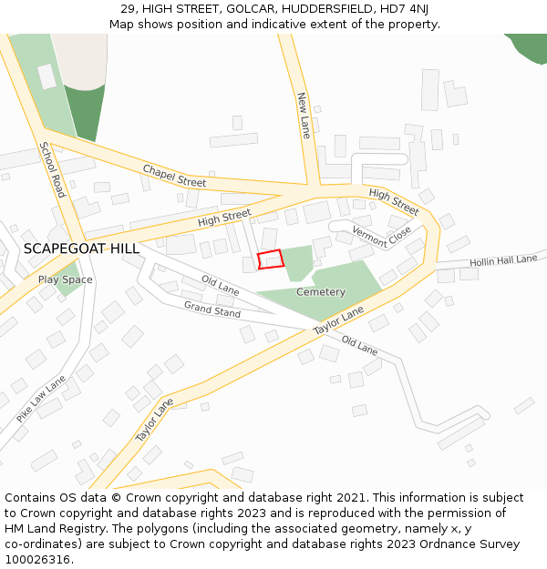 29, HIGH STREET, GOLCAR, HUDDERSFIELD, HD7 4NJ: Location map and indicative extent of plot