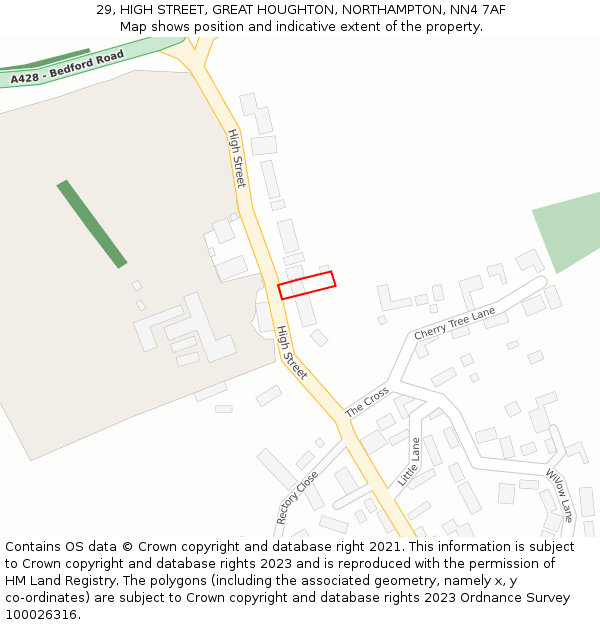 29, HIGH STREET, GREAT HOUGHTON, NORTHAMPTON, NN4 7AF: Location map and indicative extent of plot