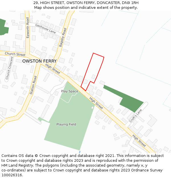 29, HIGH STREET, OWSTON FERRY, DONCASTER, DN9 1RH: Location map and indicative extent of plot