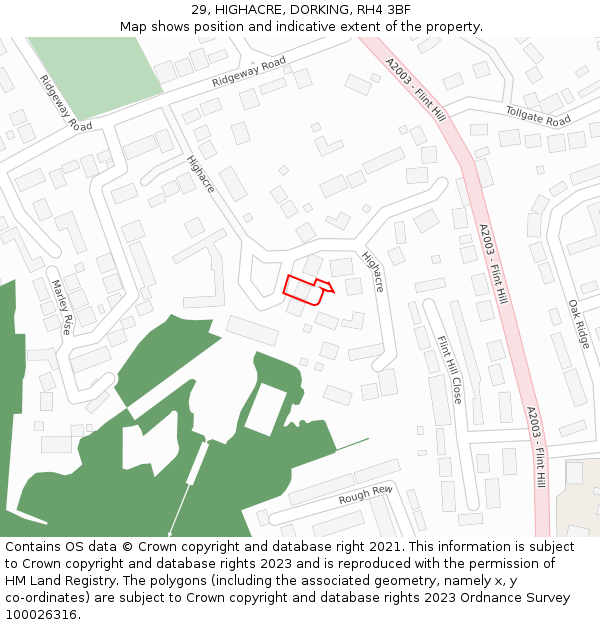 29, HIGHACRE, DORKING, RH4 3BF: Location map and indicative extent of plot