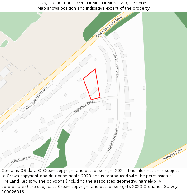 29, HIGHCLERE DRIVE, HEMEL HEMPSTEAD, HP3 8BY: Location map and indicative extent of plot