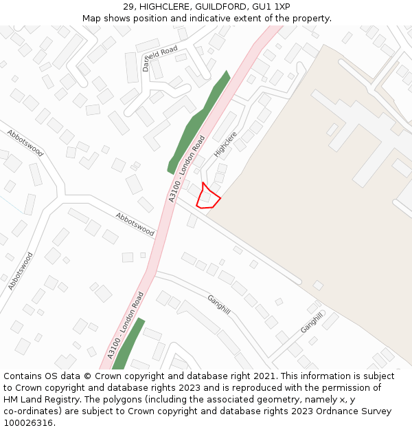 29, HIGHCLERE, GUILDFORD, GU1 1XP: Location map and indicative extent of plot