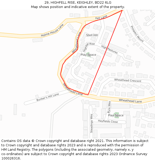 29, HIGHFELL RISE, KEIGHLEY, BD22 6LG: Location map and indicative extent of plot