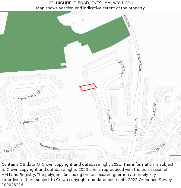 29, HIGHFIELD ROAD, EVESHAM, WR11 2PU: Location map and indicative extent of plot
