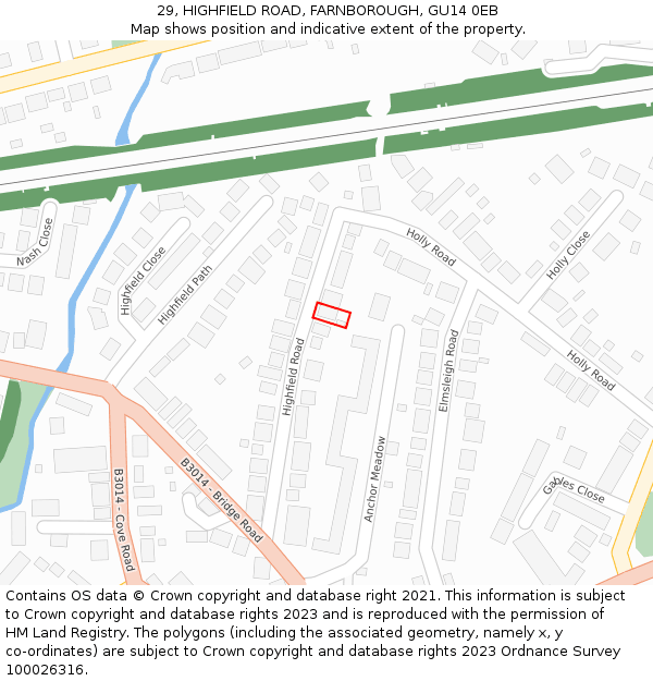 29, HIGHFIELD ROAD, FARNBOROUGH, GU14 0EB: Location map and indicative extent of plot