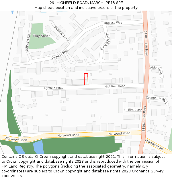 29, HIGHFIELD ROAD, MARCH, PE15 8PE: Location map and indicative extent of plot