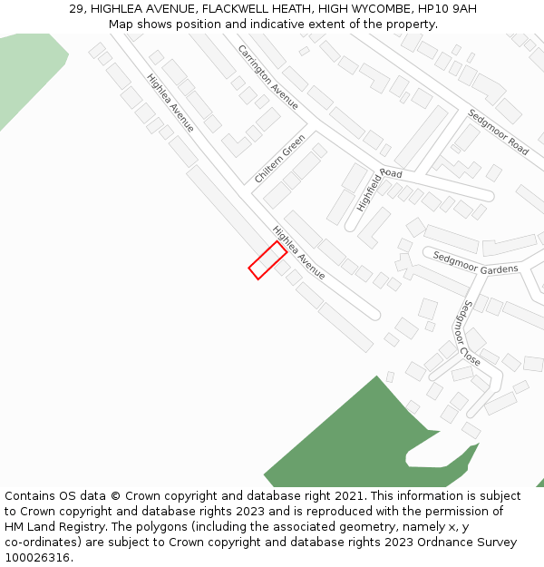 29, HIGHLEA AVENUE, FLACKWELL HEATH, HIGH WYCOMBE, HP10 9AH: Location map and indicative extent of plot