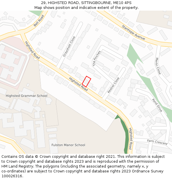 29, HIGHSTED ROAD, SITTINGBOURNE, ME10 4PS: Location map and indicative extent of plot