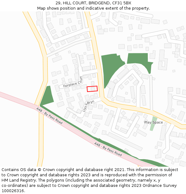 29, HILL COURT, BRIDGEND, CF31 5BX: Location map and indicative extent of plot