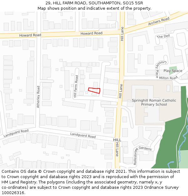 29, HILL FARM ROAD, SOUTHAMPTON, SO15 5SR: Location map and indicative extent of plot