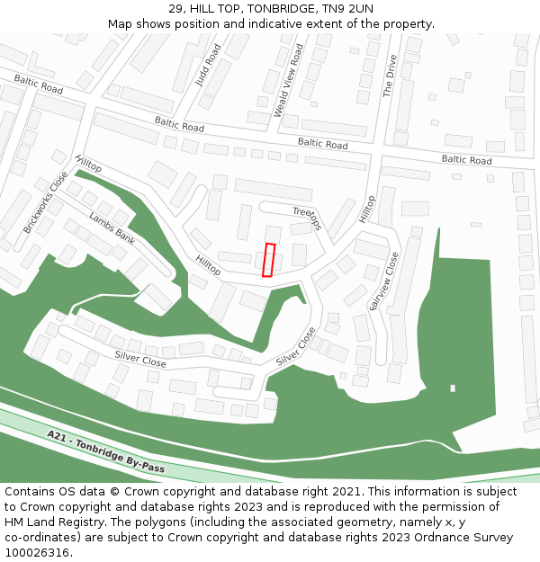 29, HILL TOP, TONBRIDGE, TN9 2UN: Location map and indicative extent of plot