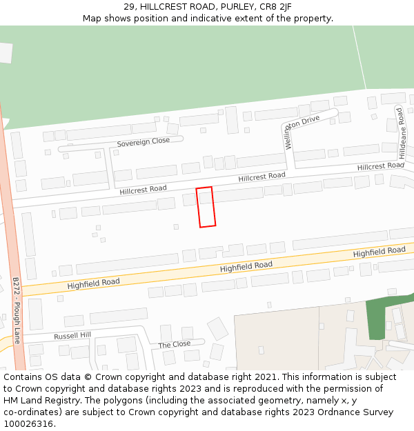 29, HILLCREST ROAD, PURLEY, CR8 2JF: Location map and indicative extent of plot