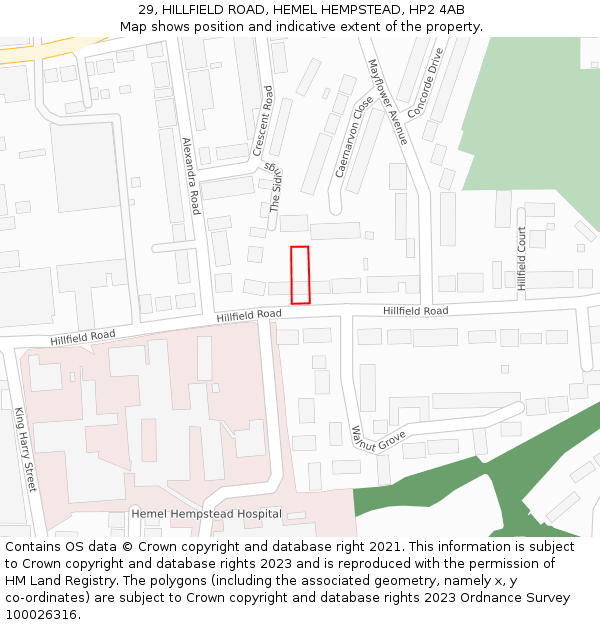 29, HILLFIELD ROAD, HEMEL HEMPSTEAD, HP2 4AB: Location map and indicative extent of plot