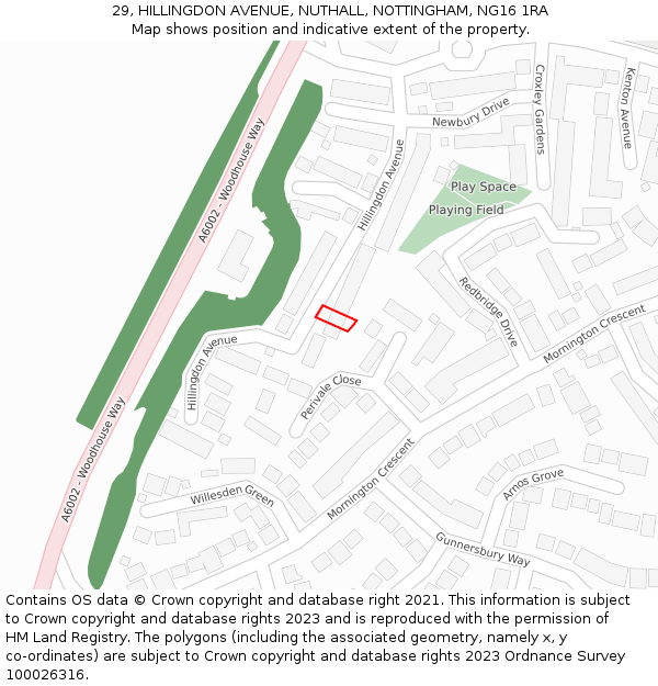 29, HILLINGDON AVENUE, NUTHALL, NOTTINGHAM, NG16 1RA: Location map and indicative extent of plot