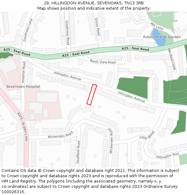 29, HILLINGDON AVENUE, SEVENOAKS, TN13 3RB: Location map and indicative extent of plot