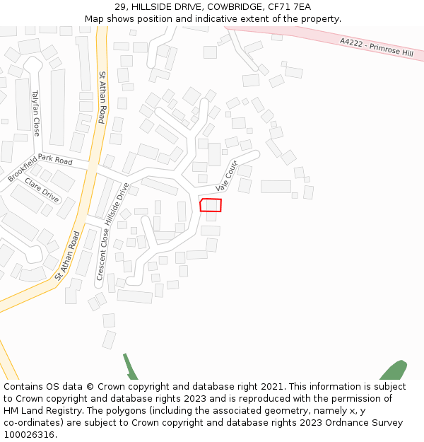 29, HILLSIDE DRIVE, COWBRIDGE, CF71 7EA: Location map and indicative extent of plot