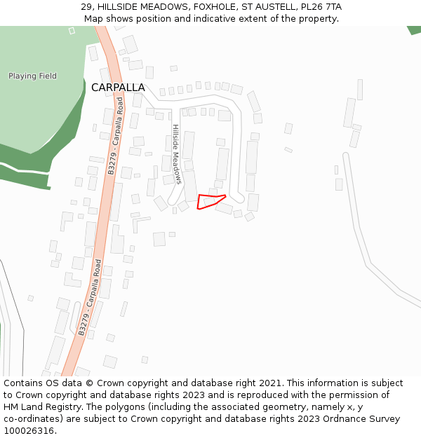 29, HILLSIDE MEADOWS, FOXHOLE, ST AUSTELL, PL26 7TA: Location map and indicative extent of plot