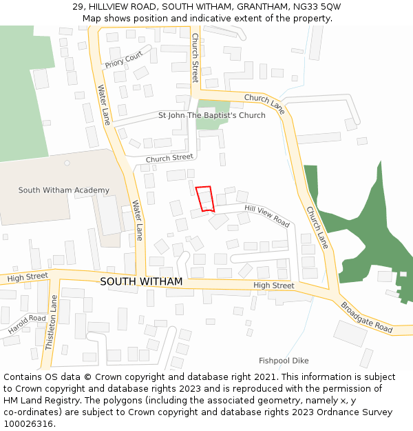 29, HILLVIEW ROAD, SOUTH WITHAM, GRANTHAM, NG33 5QW: Location map and indicative extent of plot