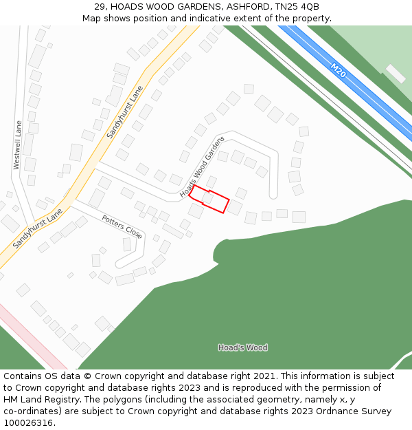 29, HOADS WOOD GARDENS, ASHFORD, TN25 4QB: Location map and indicative extent of plot