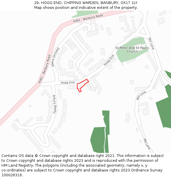 29, HOGG END, CHIPPING WARDEN, BANBURY, OX17 1LY: Location map and indicative extent of plot