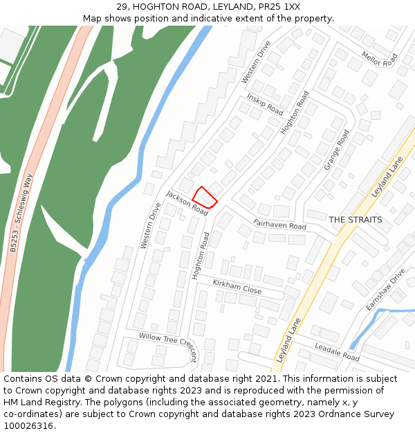 29, HOGHTON ROAD, LEYLAND, PR25 1XX: Location map and indicative extent of plot