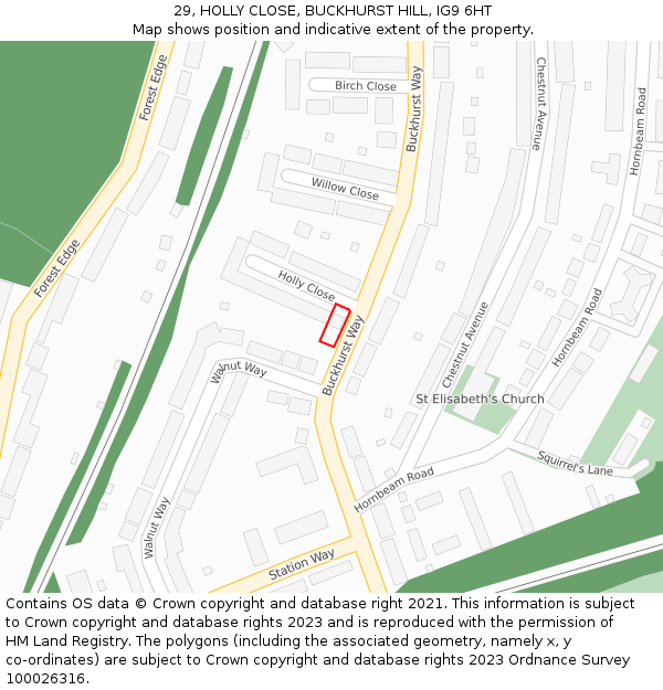 29, HOLLY CLOSE, BUCKHURST HILL, IG9 6HT: Location map and indicative extent of plot