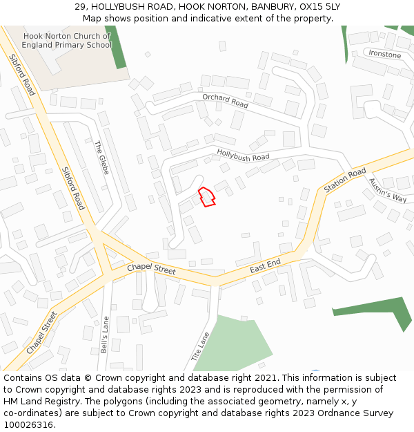 29, HOLLYBUSH ROAD, HOOK NORTON, BANBURY, OX15 5LY: Location map and indicative extent of plot