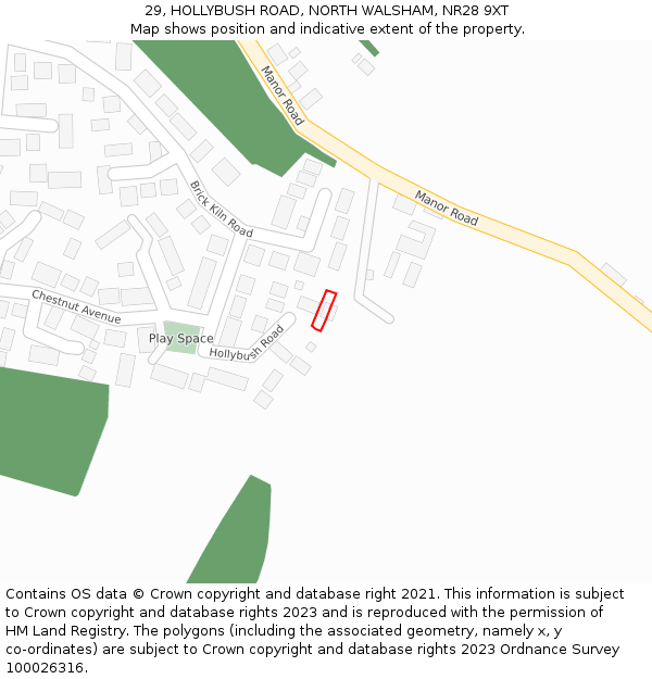 29, HOLLYBUSH ROAD, NORTH WALSHAM, NR28 9XT: Location map and indicative extent of plot