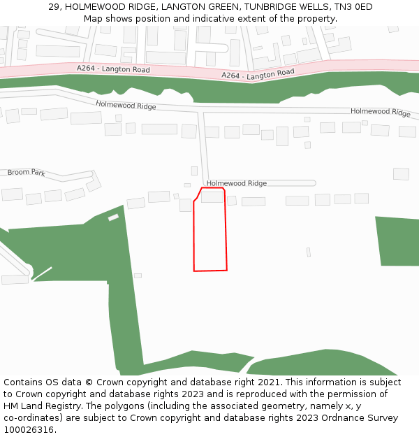 29, HOLMEWOOD RIDGE, LANGTON GREEN, TUNBRIDGE WELLS, TN3 0ED: Location map and indicative extent of plot