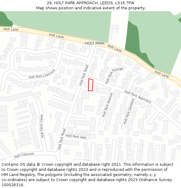 29, HOLT PARK APPROACH, LEEDS, LS16 7PW: Location map and indicative extent of plot