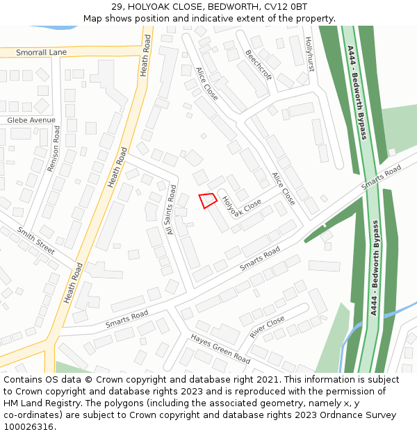 29, HOLYOAK CLOSE, BEDWORTH, CV12 0BT: Location map and indicative extent of plot